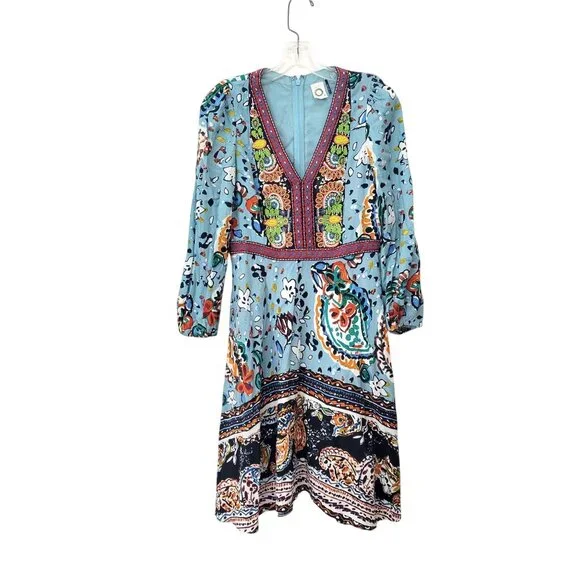 Akemi + Kin Bohemian Beaded Floral Midi Dress With V-Neck & Long Sleeves Anthrop - Picture 8 of 8